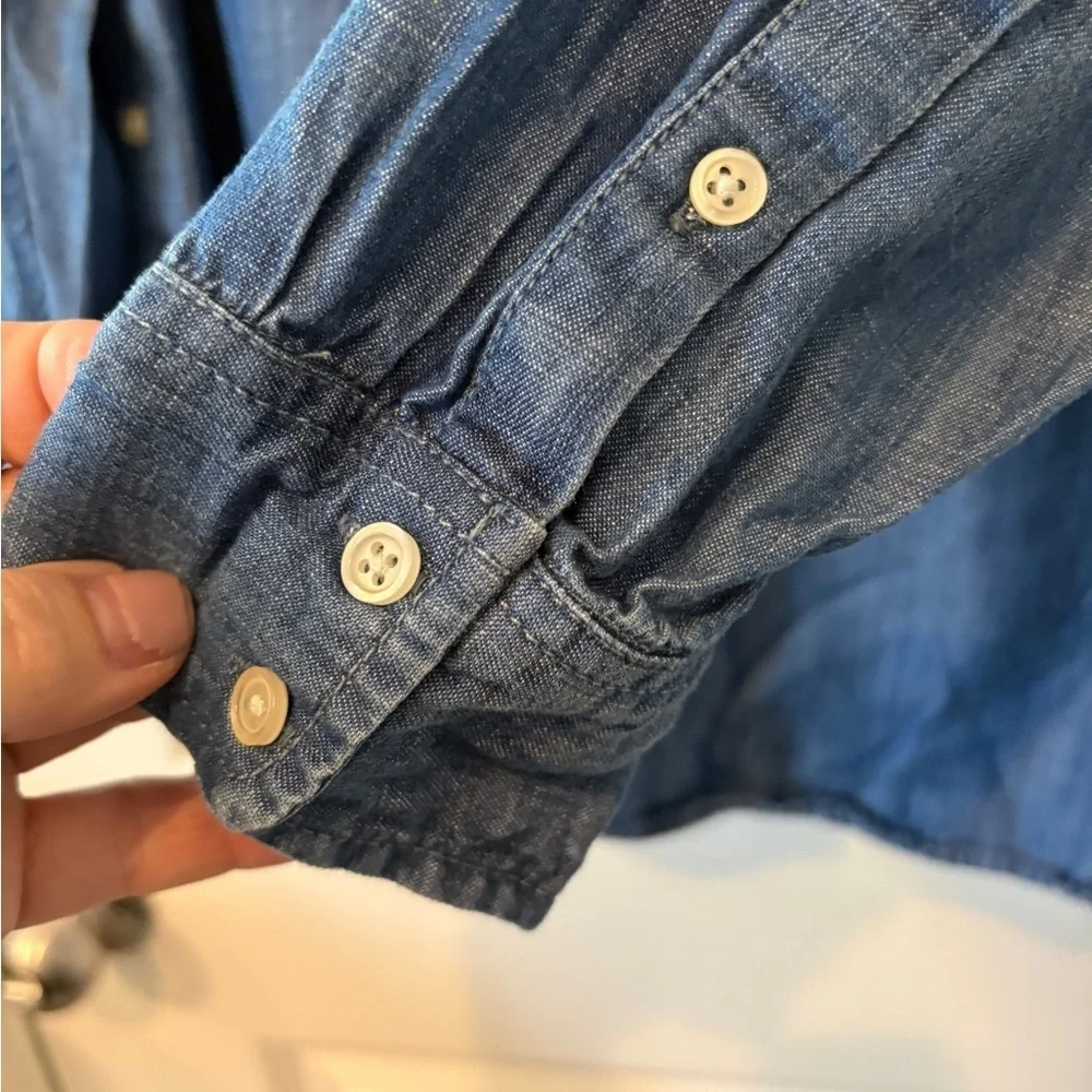 Talbots Denim Nautical Cottagecore Top With Button Detail On The Side Size M - Picture 7 of 11